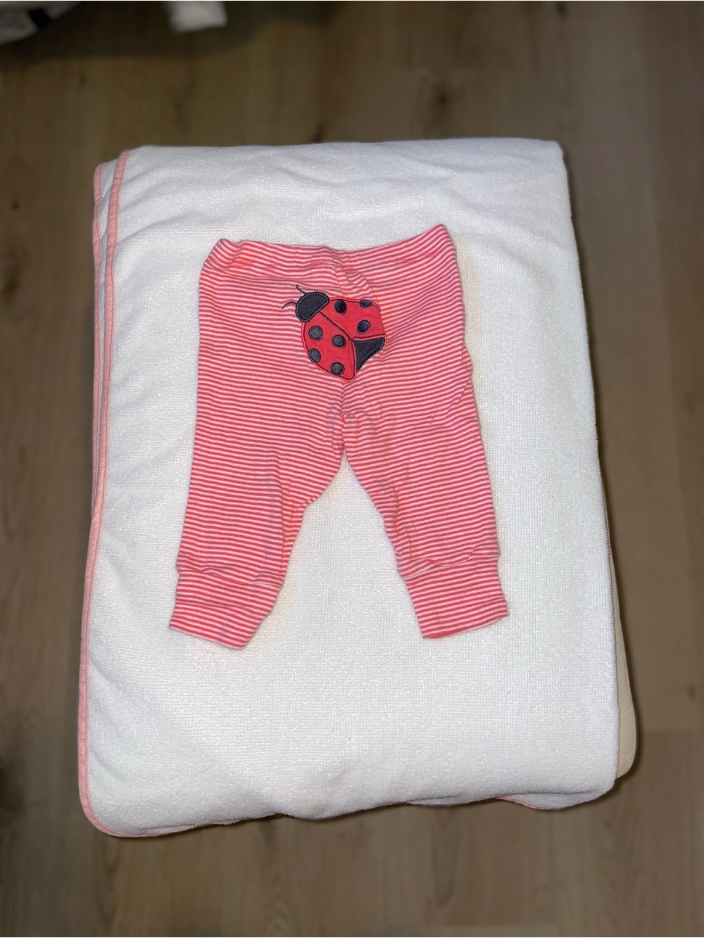 Carter's Pink and White Striped Baby Leggings with Ladybug Stitch